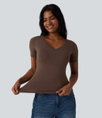Halara T-shirt décontracté en jersey de coton col V manches courtes avec soutien-gorge intégré bonnets B-DD