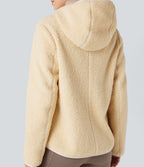 Veste sherpa randonnée à capuche manches longues avec poches
