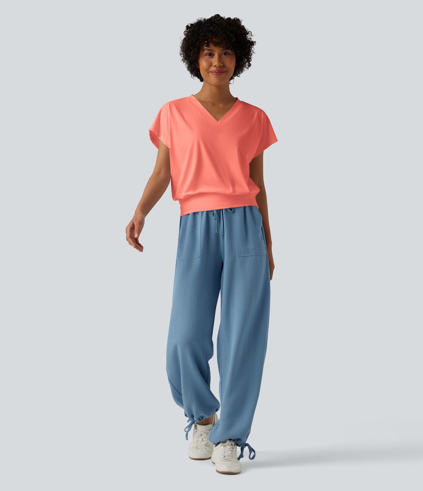 Haut de sport yoga oversize col V à manches courtes effet frais InstantCool à séchage rapide