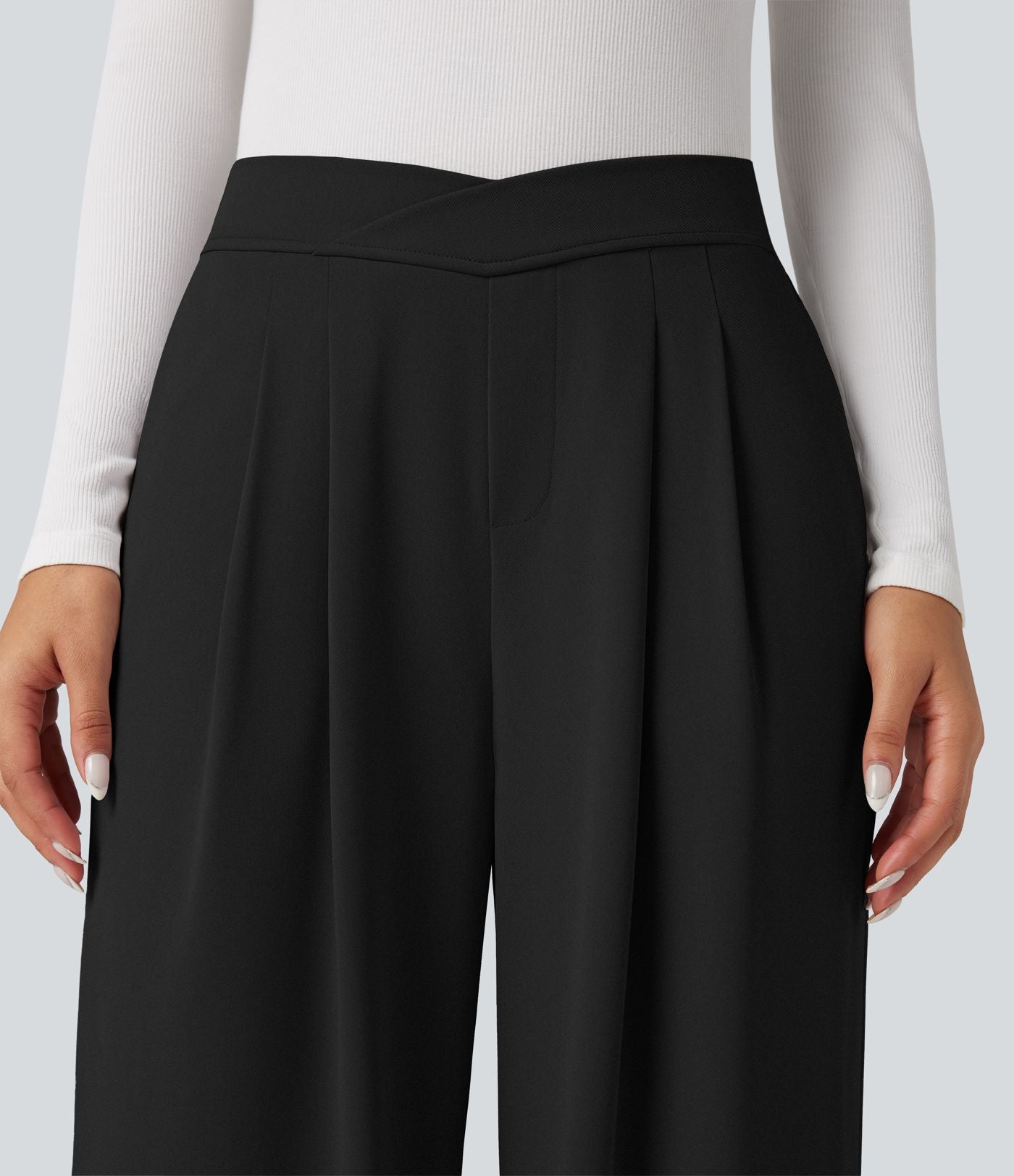 Pantalon tailleur large taille haute croisée avec poches