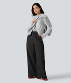 Pantalon large teddy taille mi-haute avec cordon de serrage et poches