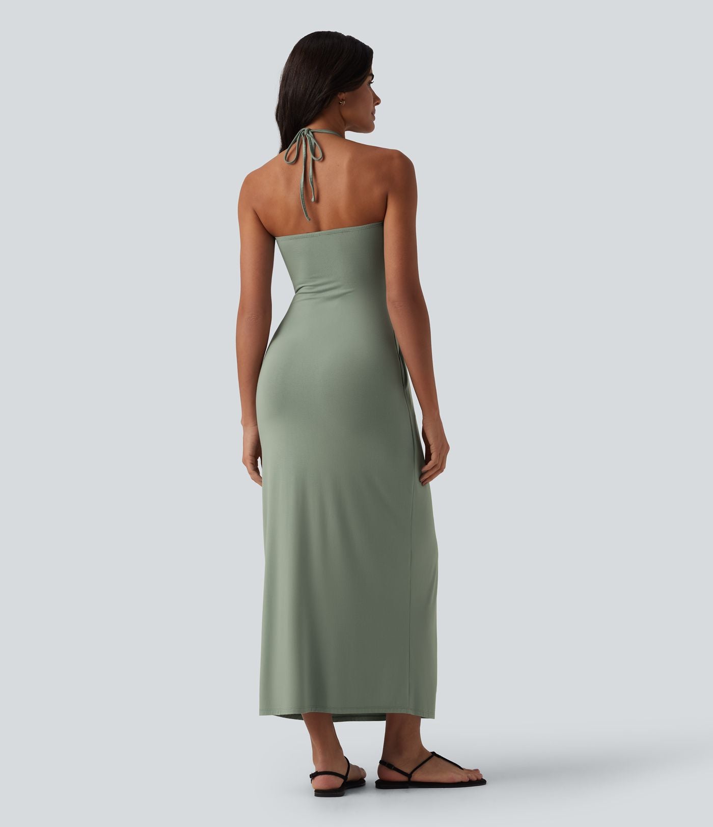 Robe longue dos nu col licou avec nœud et poches