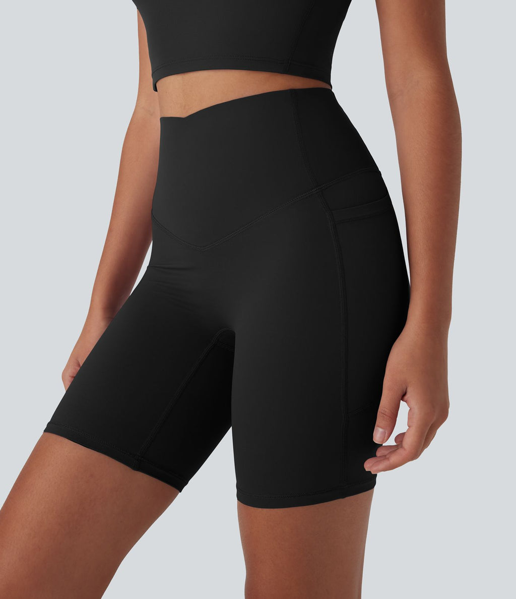 Pantalon large fluide décontracté gainant taille haute avec poches