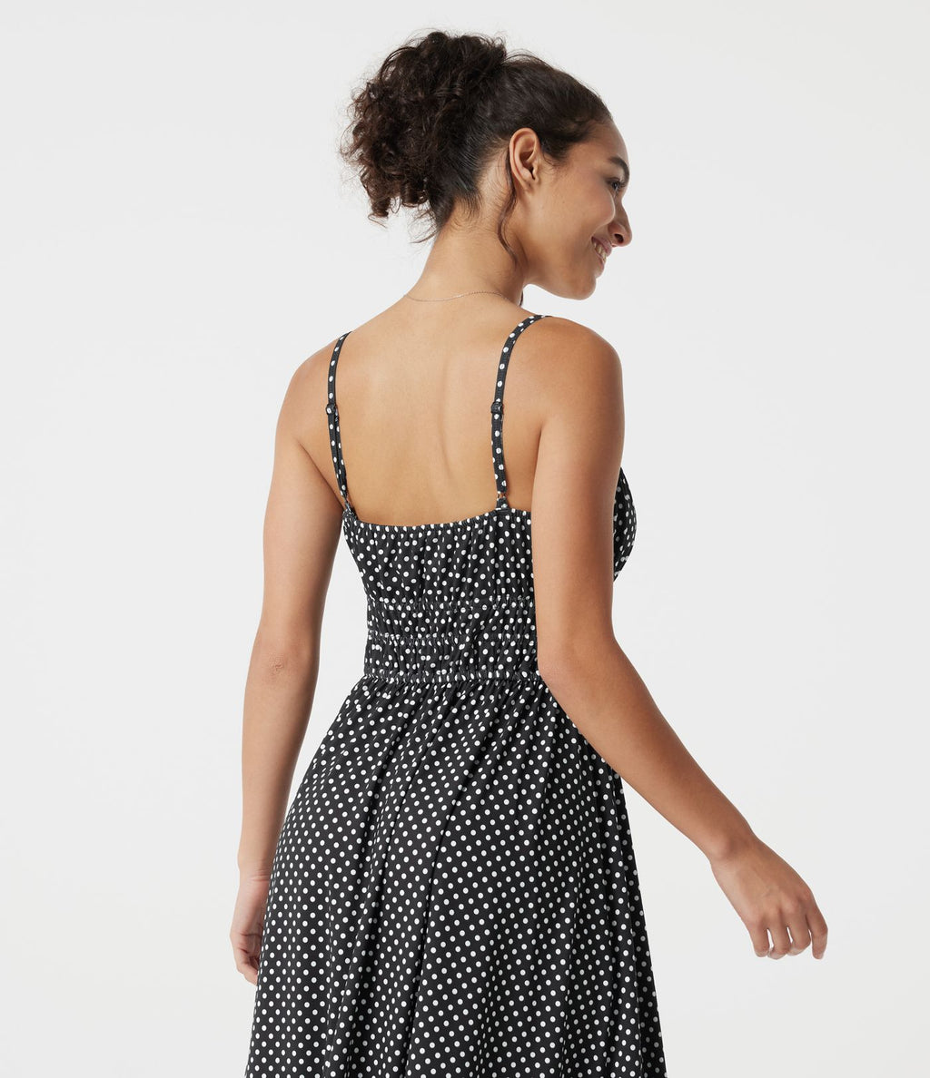 Robe nuisette midi fluide à pois avec lien à nouer à l’avant
