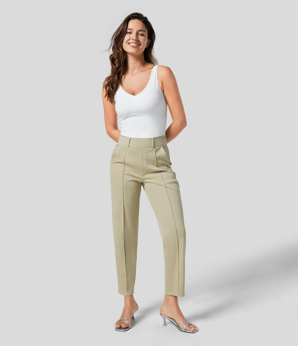 Halara Flex™ Jean Casual Tapered en Tricot Extensible Coloré avec Taille Haute et Poches Latérales