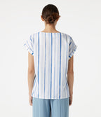 T-shirt casual col V à rayures et [manches cap]