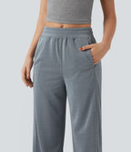 Pantalon droit taille haute effet sparkle, avec poches