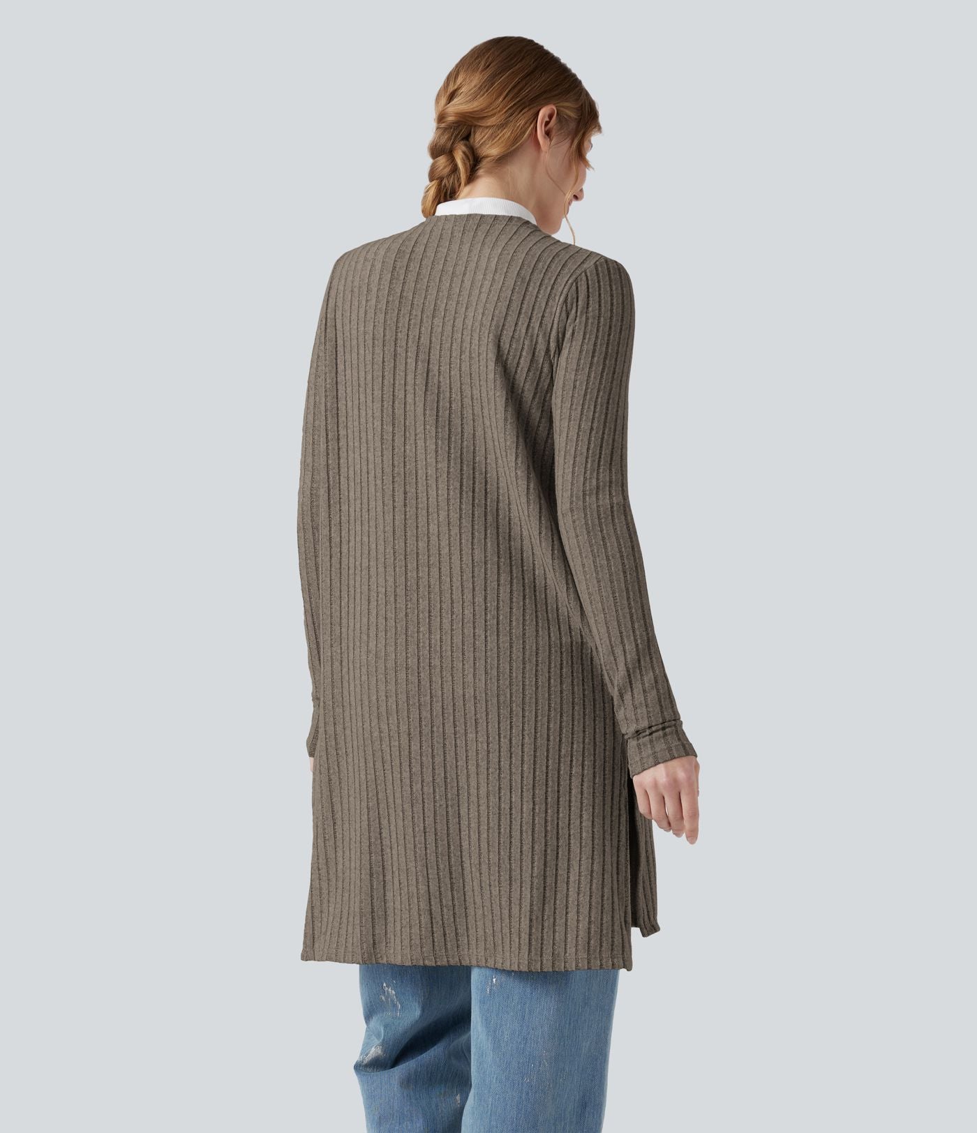 Manteau décontracté côtelé à manches longues avec fentes