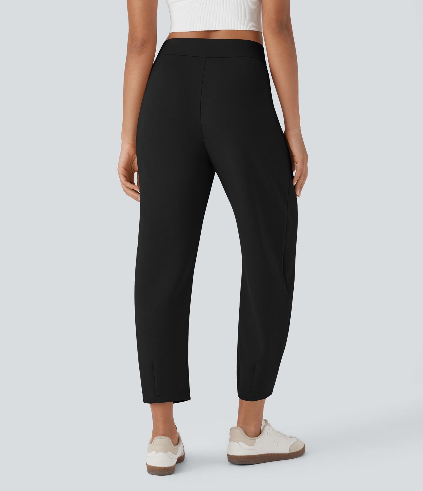 Pantalon décontracté taille haute coupe tonneau avec poches