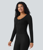 Haut de sport yoga ajusté col Henley en maille gaufrée à manches longues sans couture OneForm Seamless Flow