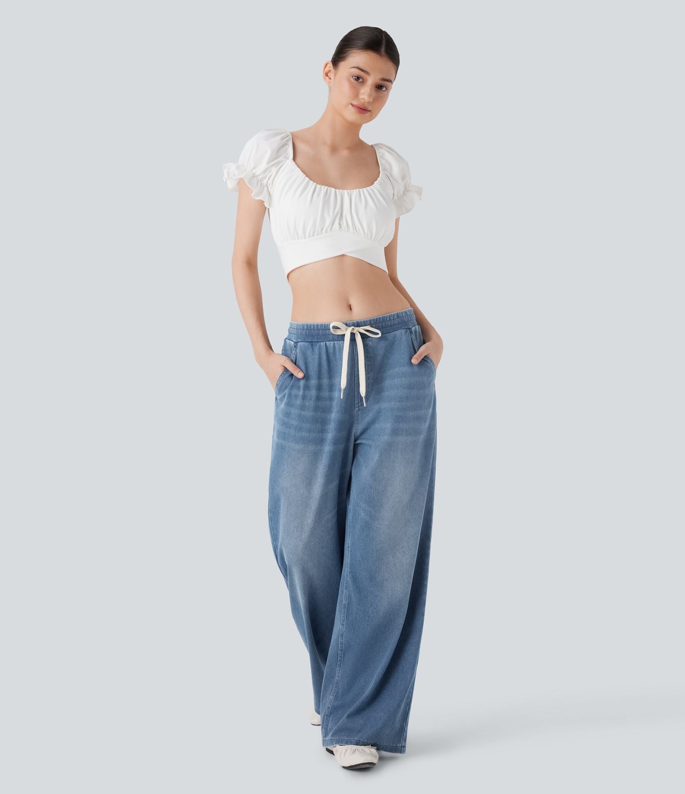 Jean ample en denim extensible à taille basse avec cordon Halara Flex™ avec multiples poches