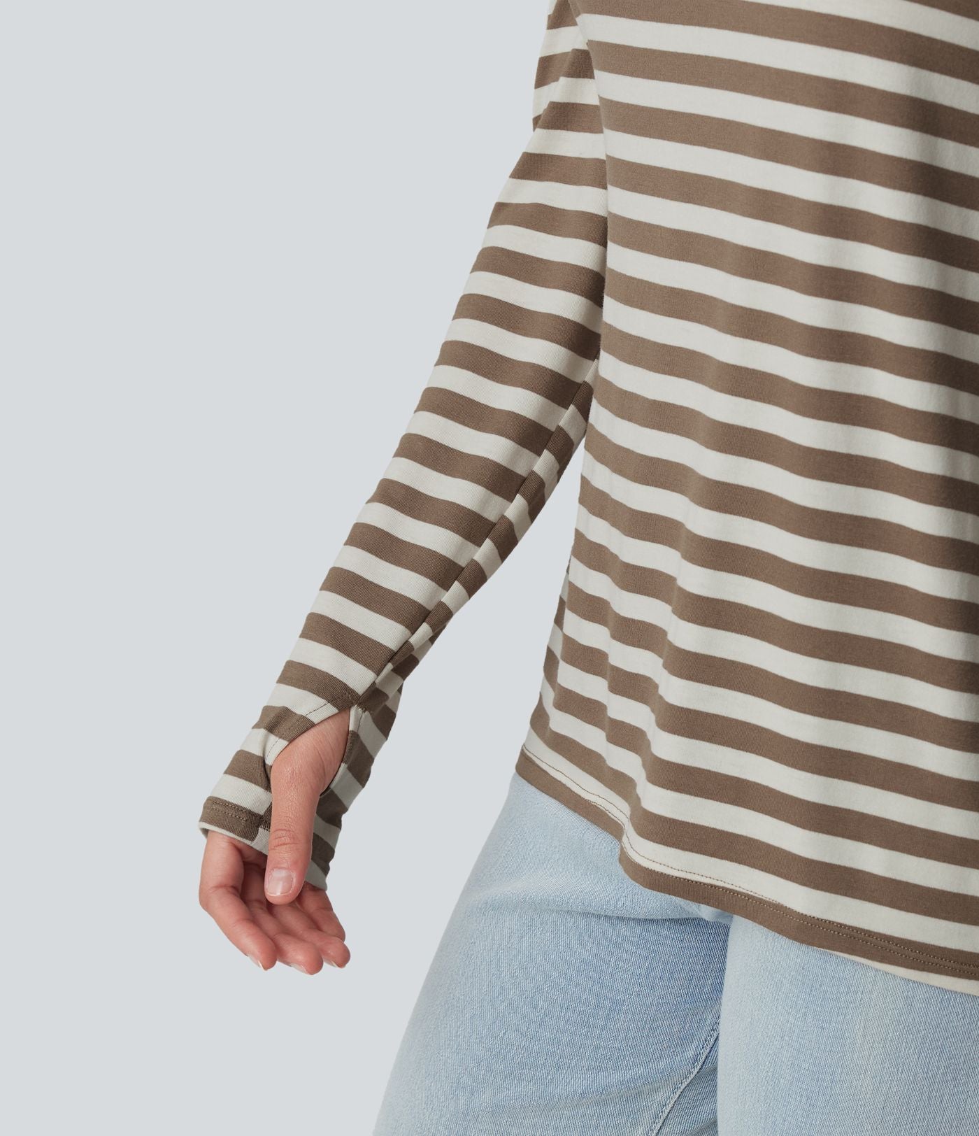 T-shirt ample décolleté plongeant manches longues à rayures et trous pour les pouces - Réversible devant et dos