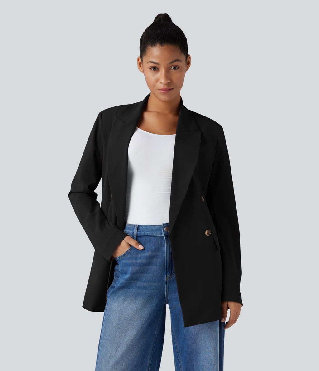 Blazer de travail anti-froissage à col cranté et manches longues avec poches
