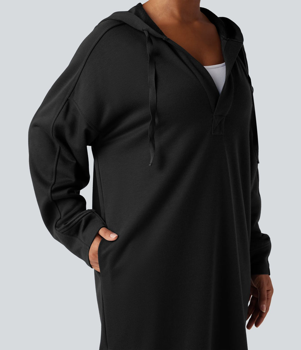 Robe sweat midi à capuche avec cordon de serrage et zip à l'ourlet à manches longues avec poches