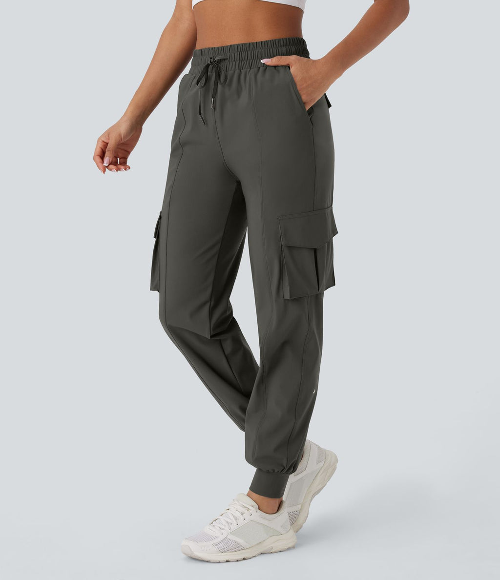 Pantalon cargo de danse taille haute avec cordon de serrage et poches multiples