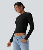 Haut casual crop tricot côtelé manches longues