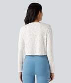 Top de sport yoga jacquard ourlet croisé col rond manches longues