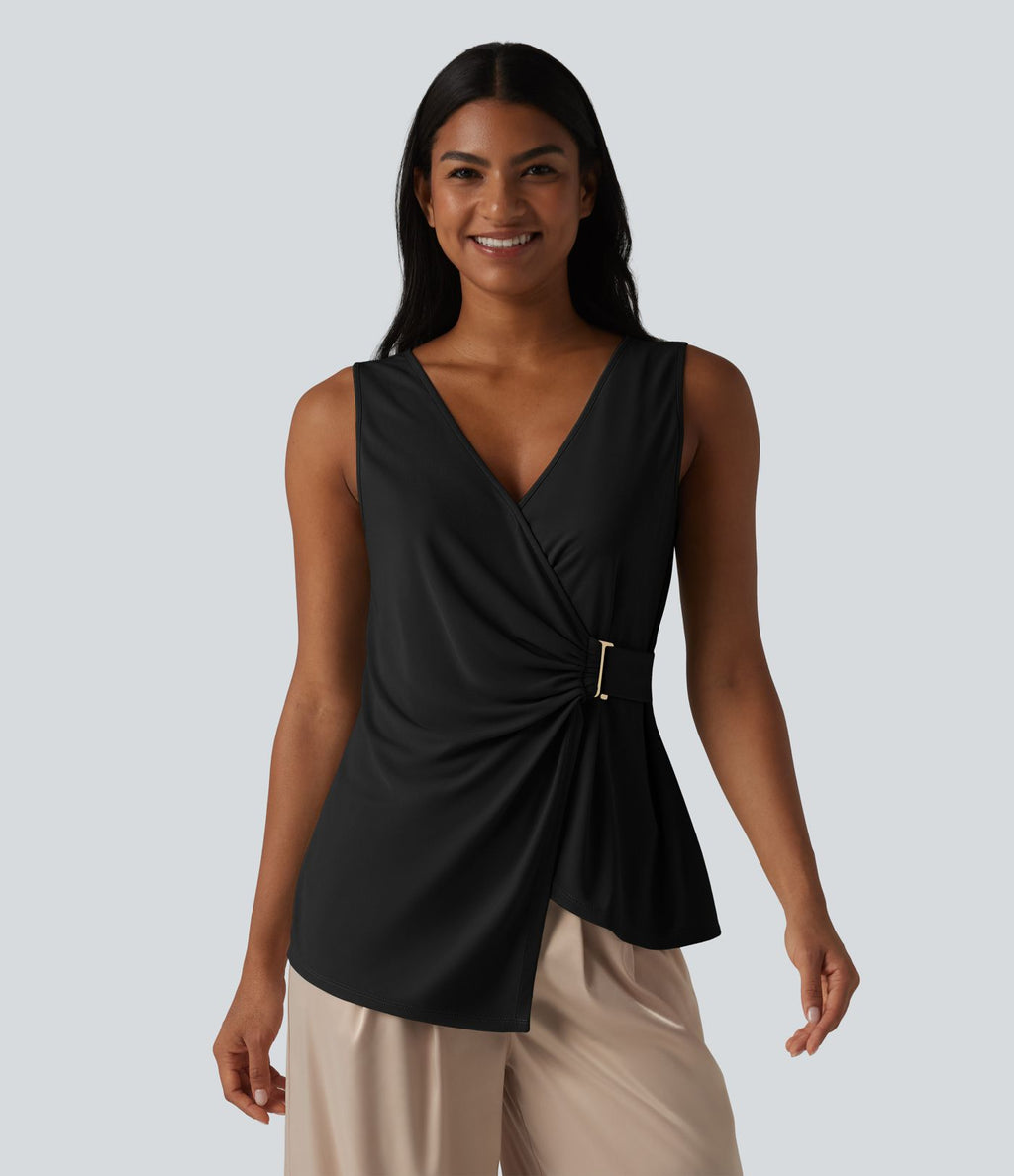 Chemise casual sans manches col V ourlet asymétrique