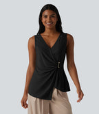 Chemise casual sans manches col V ourlet asymétrique