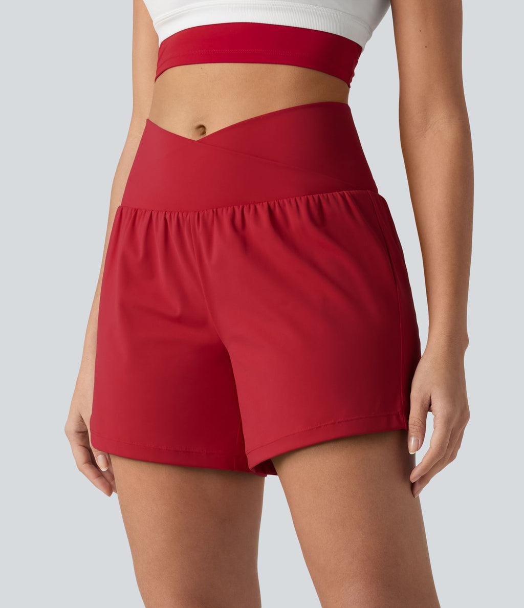 Short de yoga SoftlyZero™ Airy croisé taille haute 2-en-1 effet frais InstantCool 12,5 cm avec poches