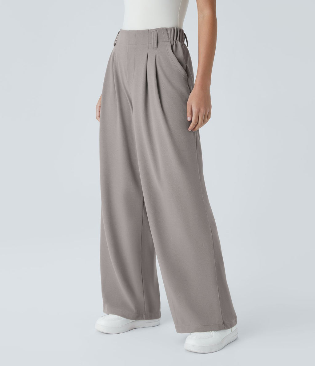 Halara Flex™ Pantalon Tailleur Large Fluide Gaufré Taille Haute Poches Latérales