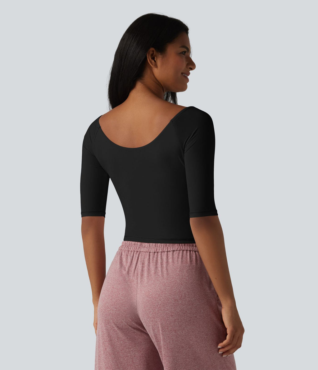 Haut décontracté col V croisé manches mi-longues coupe ultra-ajustée effet frais InstantCool, protection solaire UPF50+