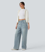 Jean large délavé Halara Flex™ taille mi-haute avec poches