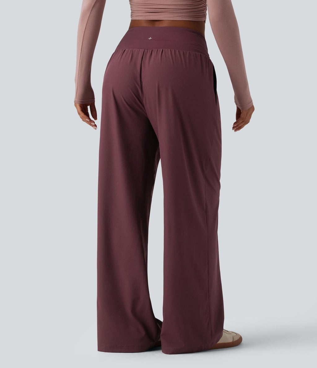 Pantalon ample décontracté taille basse croisée avec poches