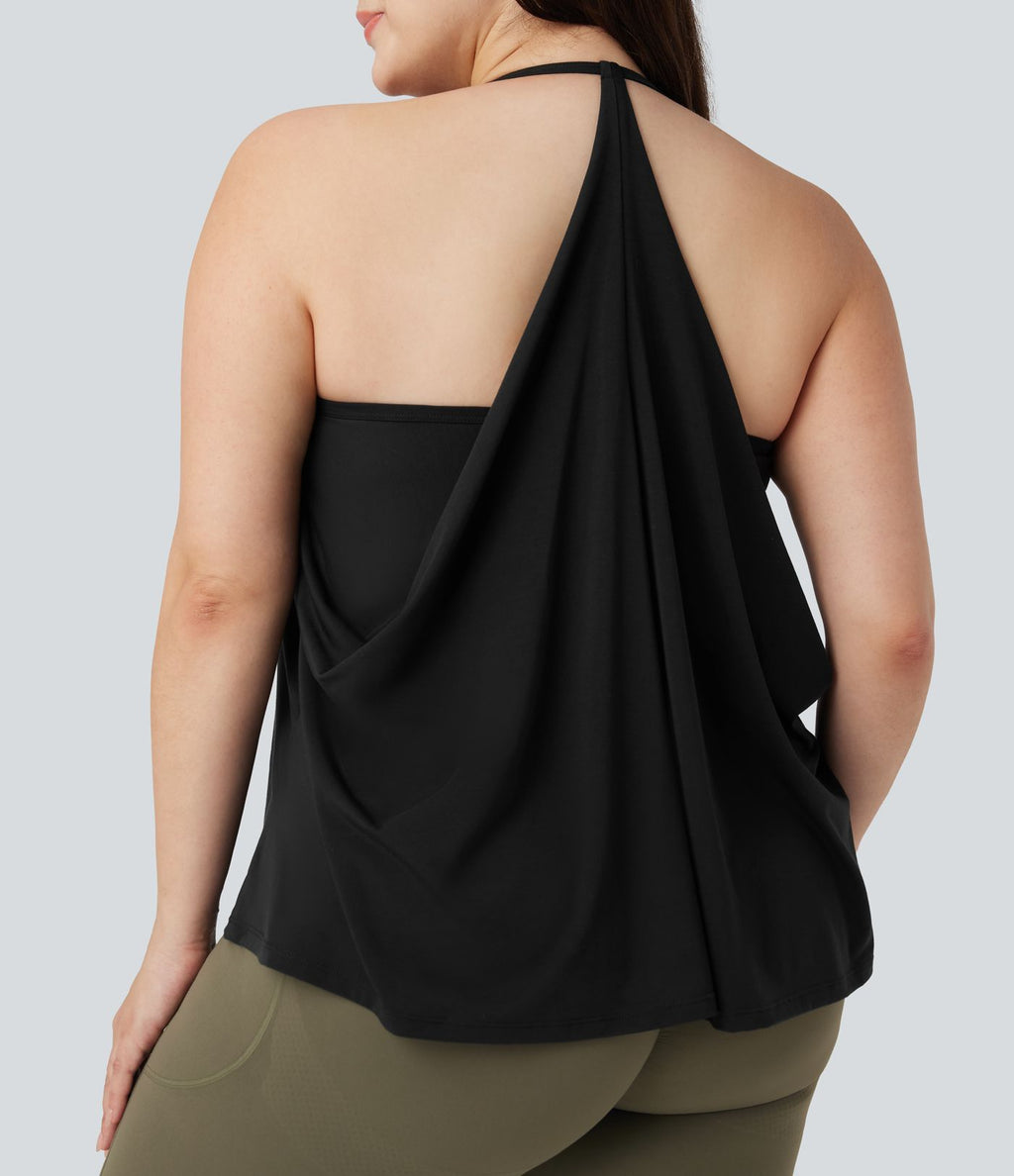 Haut de sport yoga grande taille SoftlyZero™ Airy col licou drapé effet frais InstantCool, protection solaire UPF50+