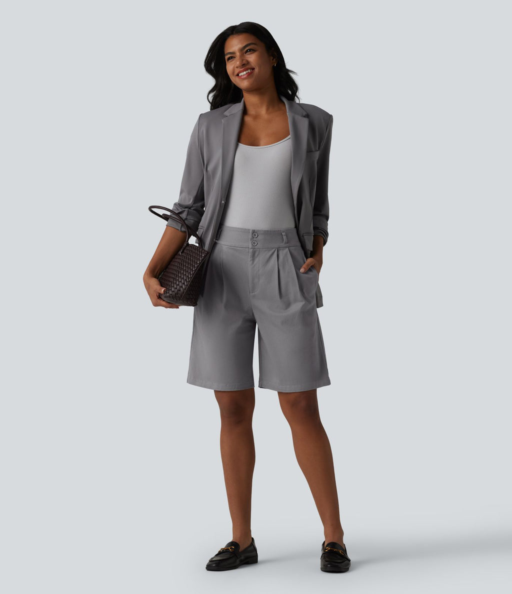 Short tailleur chino droit en coton taille haute à poches