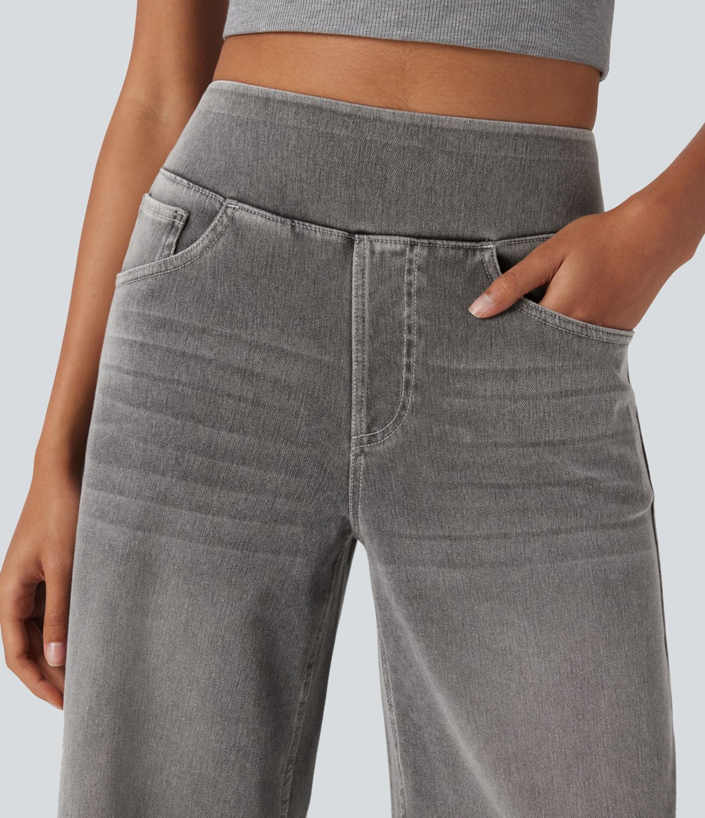 Halara Flex™ Jean large fluide délavé taille haute à rayures avec poches
