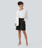 Short Bermuda Tailleur Fluide sculptant taille haute en maille gaufrée avec poches latérales