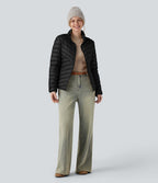 Veste casual compactable en duvet synthétique zippée à col montant et manches longues avec poches