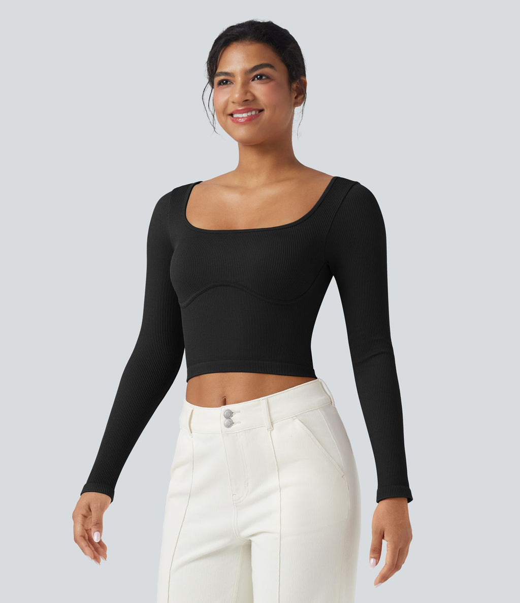 Haut de sport yoga col U à manches longues sans couture OneForm Seamless Flow