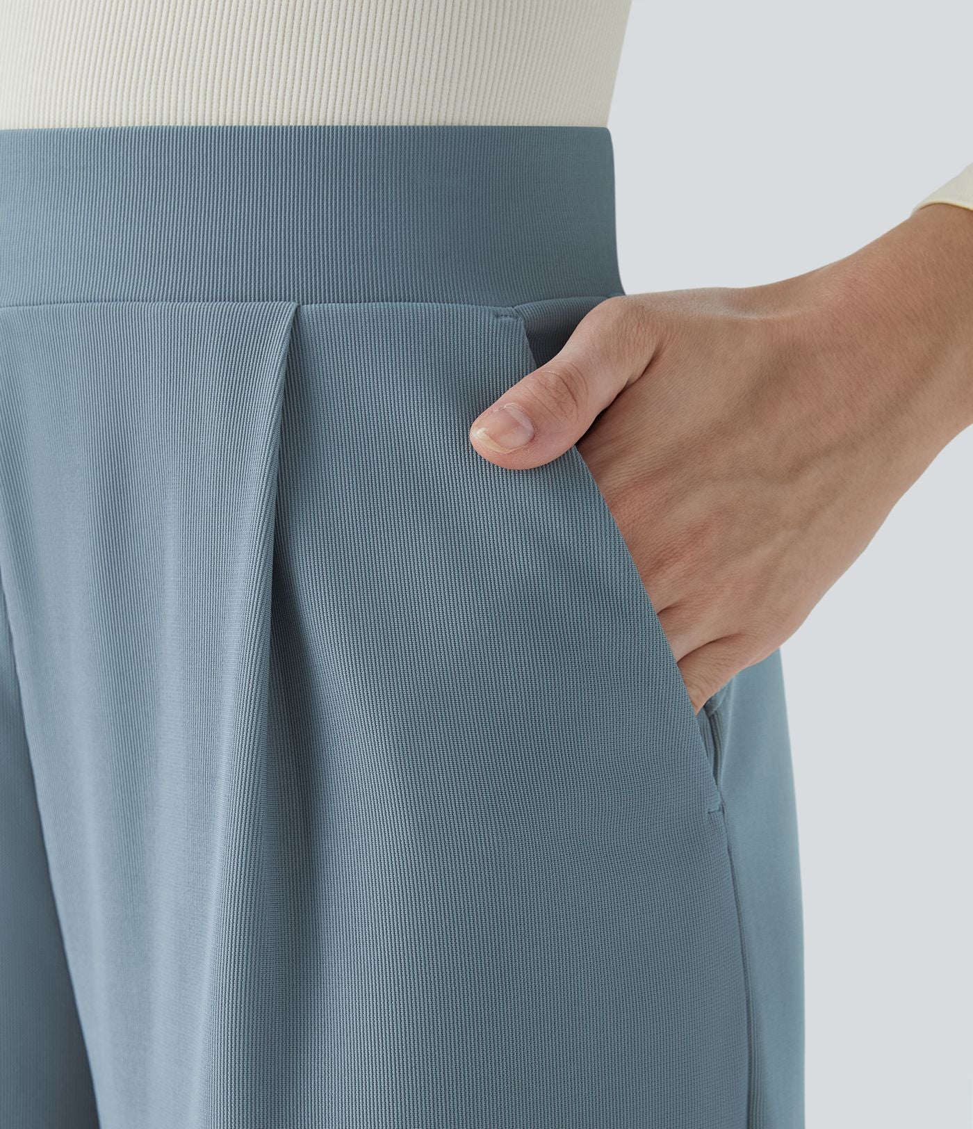 Halara Flex™ Pantalon Tailleur Évasé à Taille Haute Sculptant la Silhouette avec Poches Latérales Micro Waffle