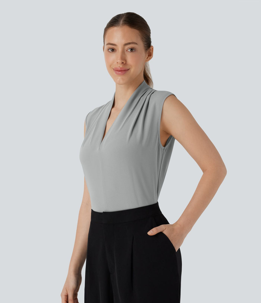 Blouse sans manches col V pour le bureau