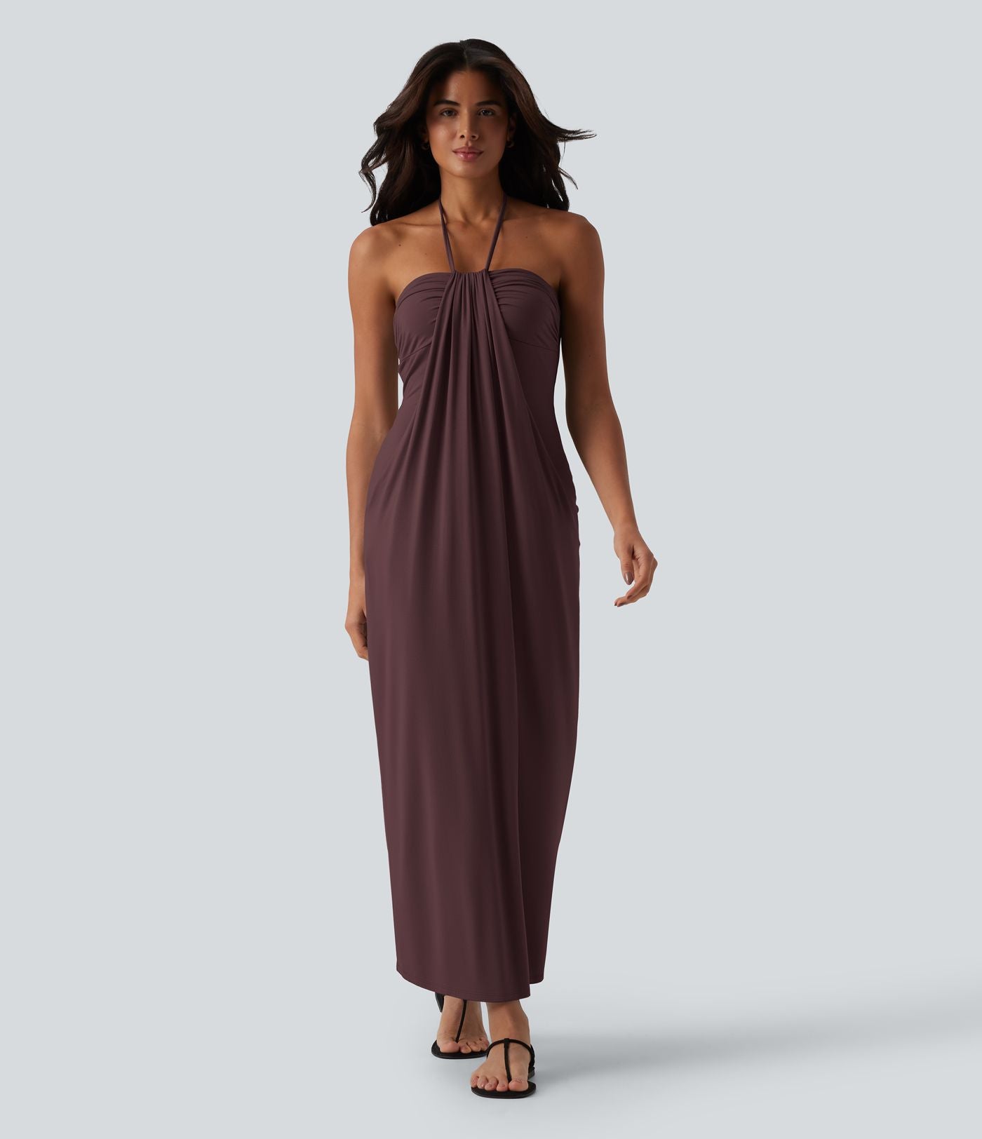 Robe longue dos nu col licou avec nœud et poches