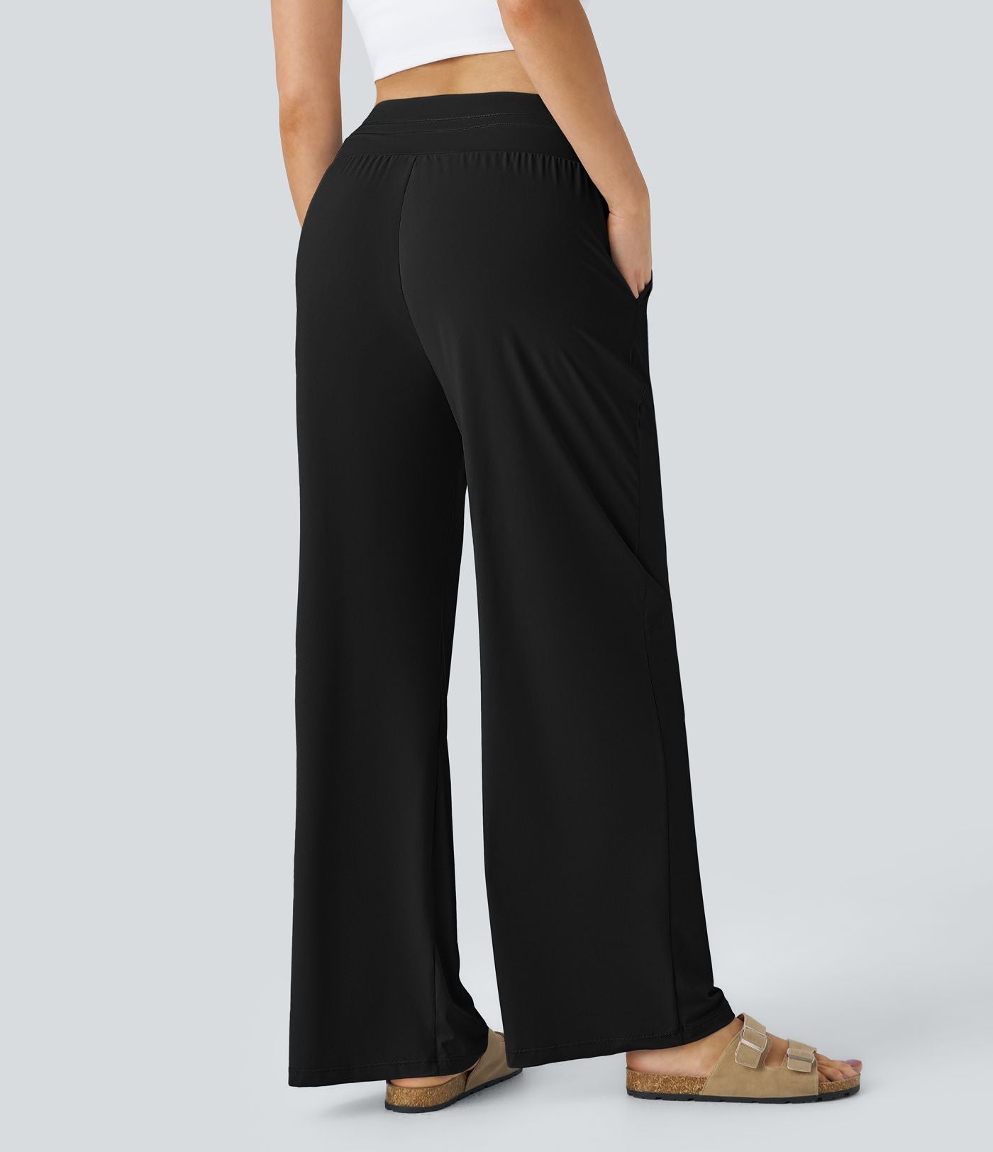 Pantalon large décontracté taille haute cordon de serrage poches latérales effet frais InstantCool