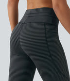 Legging corsaire de yoga taille haute à rayures avec cordon de serrage et poches