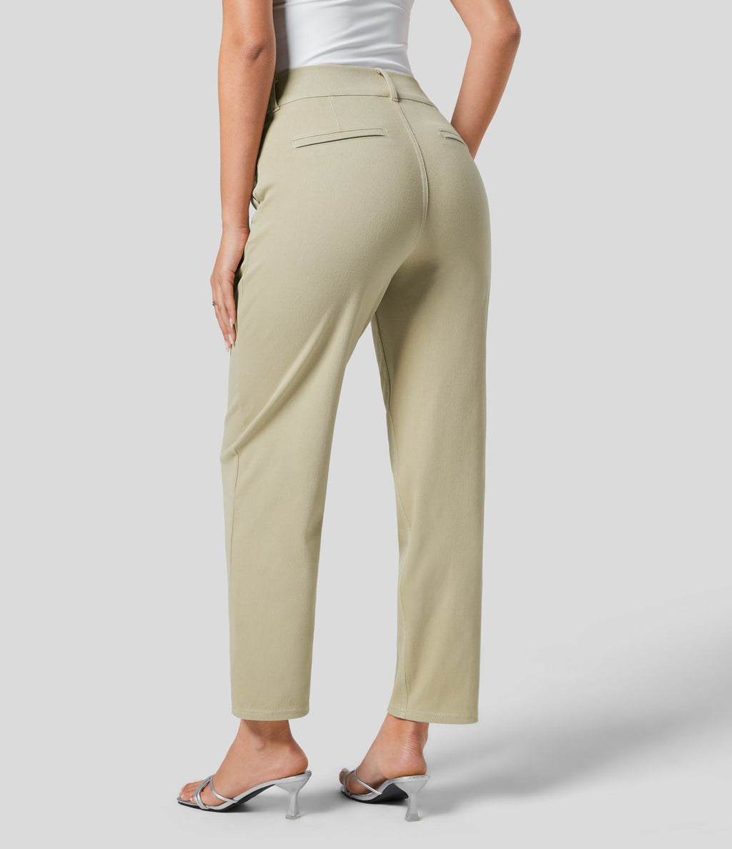 Halara Flex™ Jean Casual Tapered en Tricot Extensible Coloré avec Taille Haute et Poches Latérales