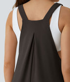 Salopette Casual Bretelles Ajustables Boutonnés Multiples Poches Plis et Tissu Gaufré