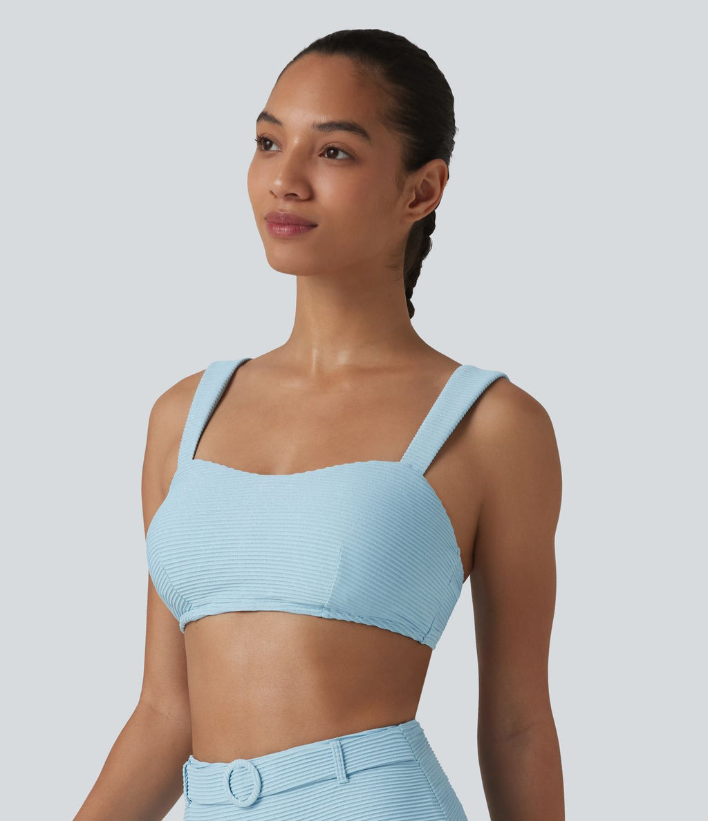 Haut de bikini push-up à encolure carrée rayé et pailleté