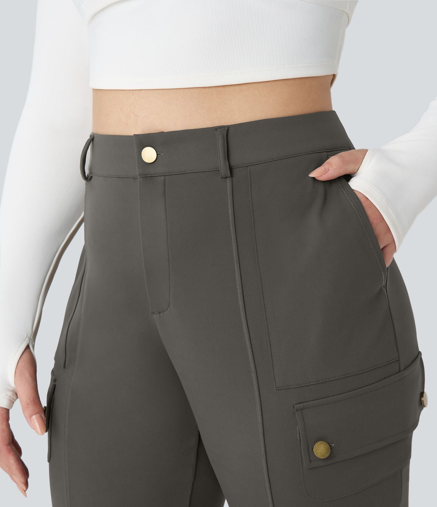 Pantalon cargo randonnée grande taille ajusté uni taille haute DayStretch avec poches zippées
