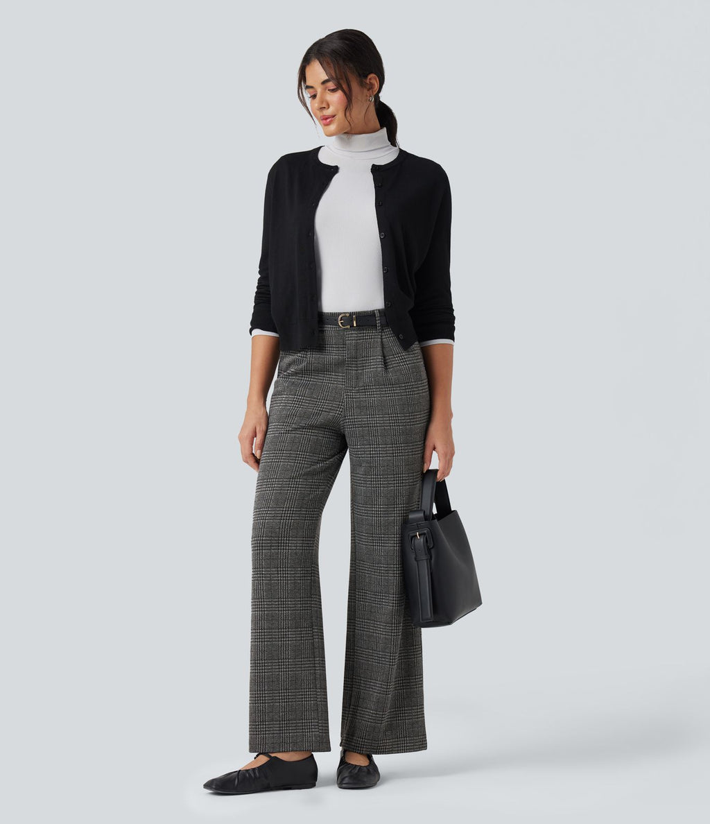 Pantalon tailleur droit Halara Flex™ taille haute pied-de-poule à carreaux avec poches