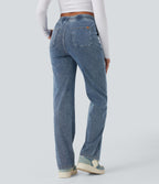Pantalon décontracté droit taille mi-haute avec cordon et poches