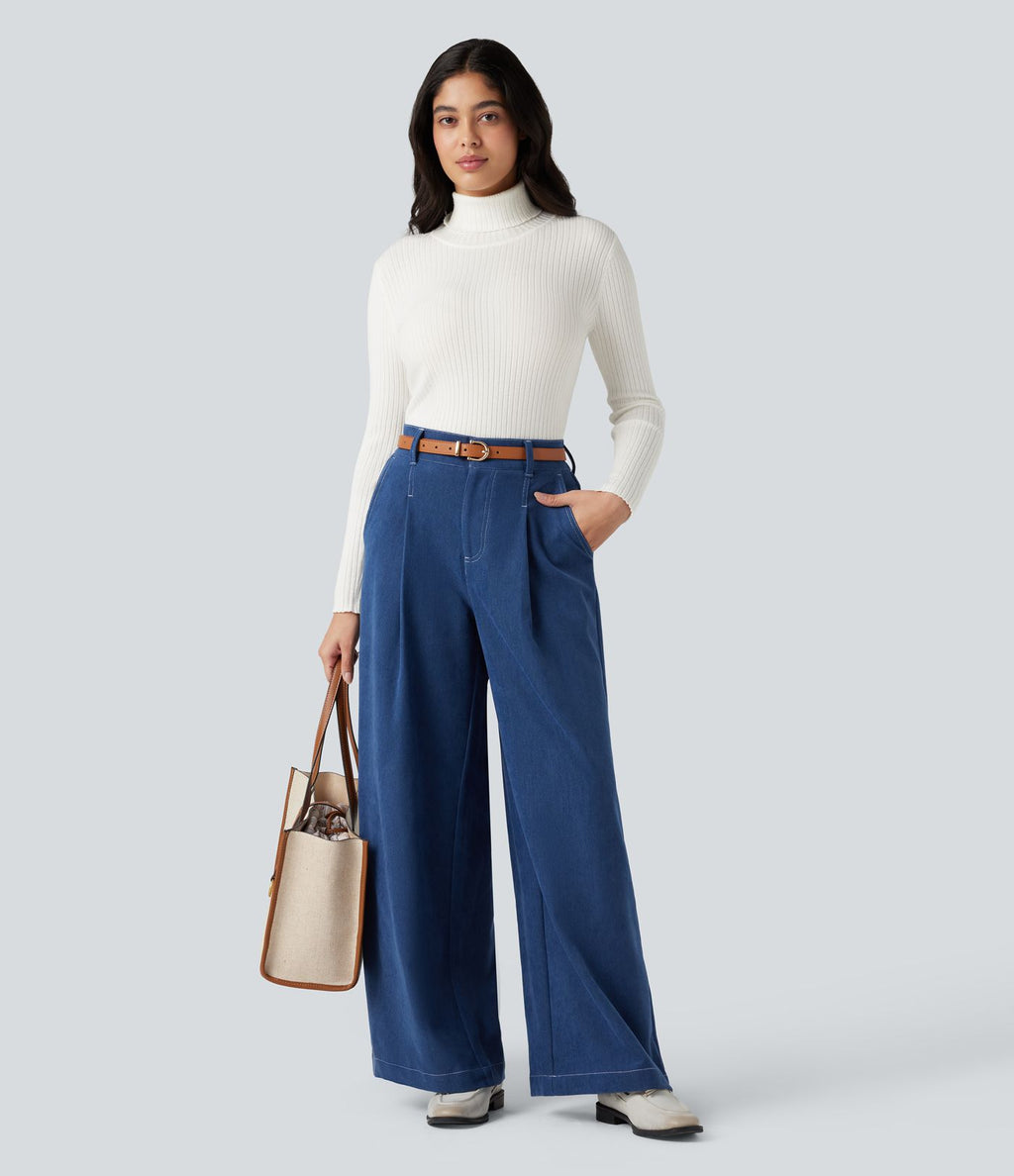Pull tailleur col montant manches longues