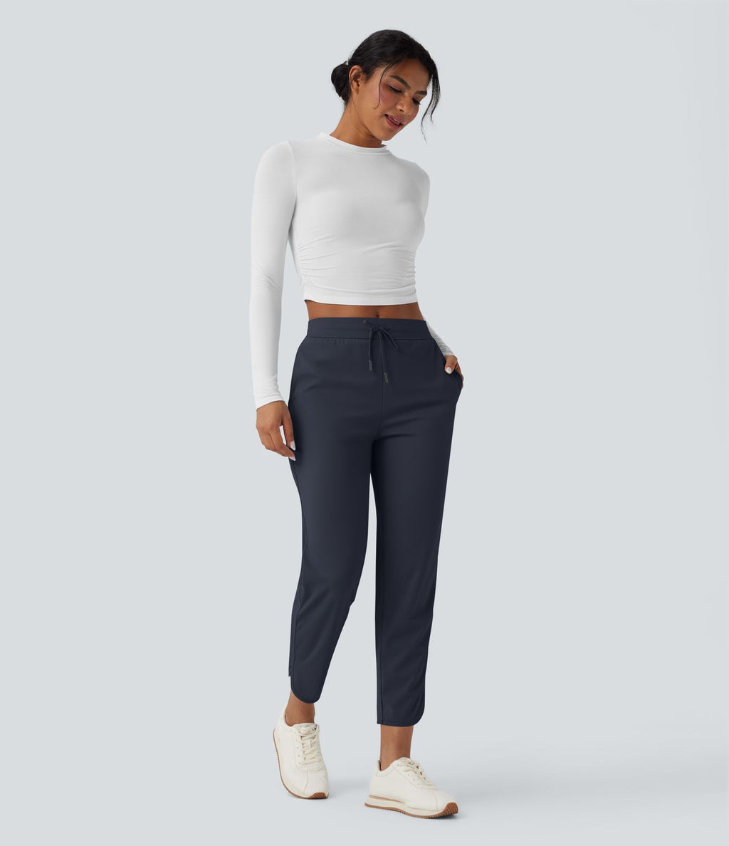 Pantalon de golf fuselé, taille mi-haute, cordon, ourlet courbé, séchage rapide, avec poches—UPF40+