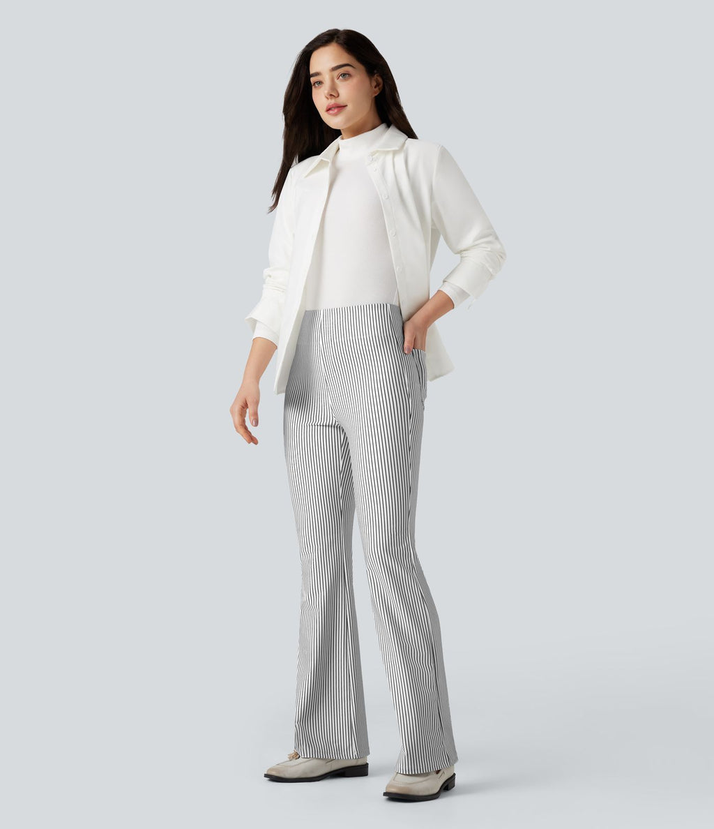Pantalon de travail Halara Flex™ évasé à rayures, taille haute, avec poches