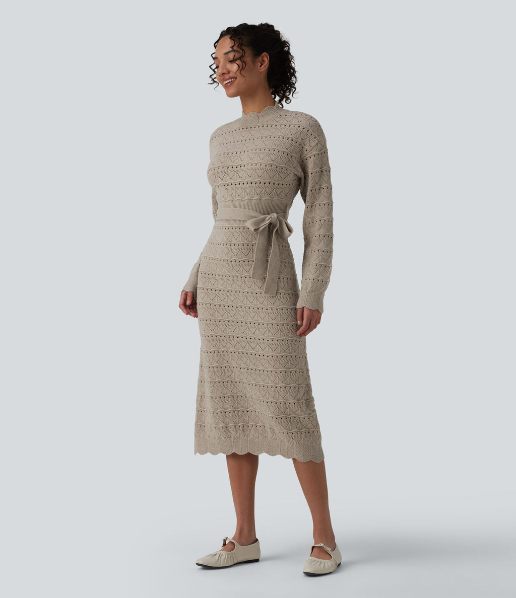 Robe pull midi manches longues avec ceinture