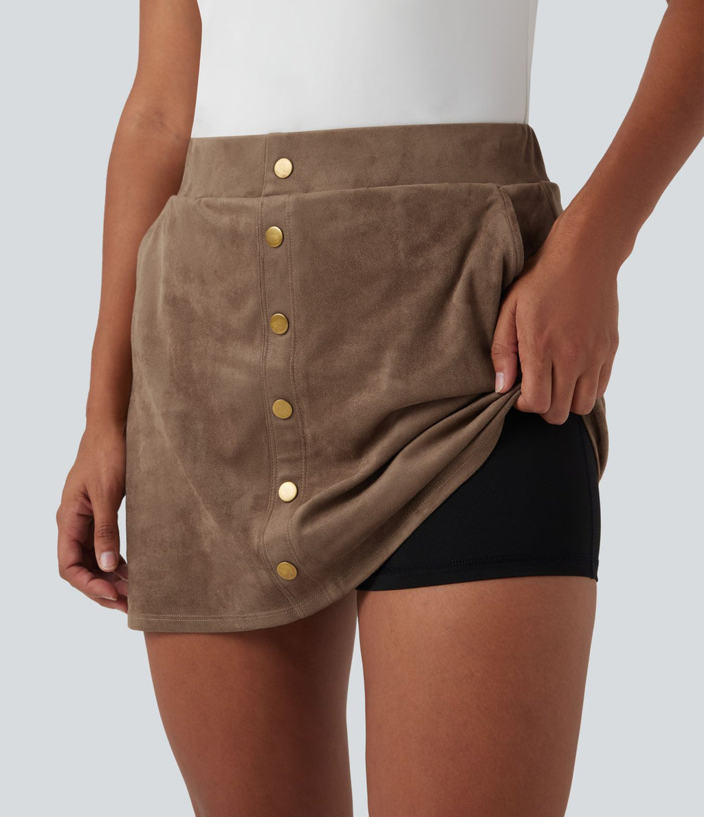 Jupe décontractée mini 2-en-1 ligne A daim synthétique taille haute avec poches